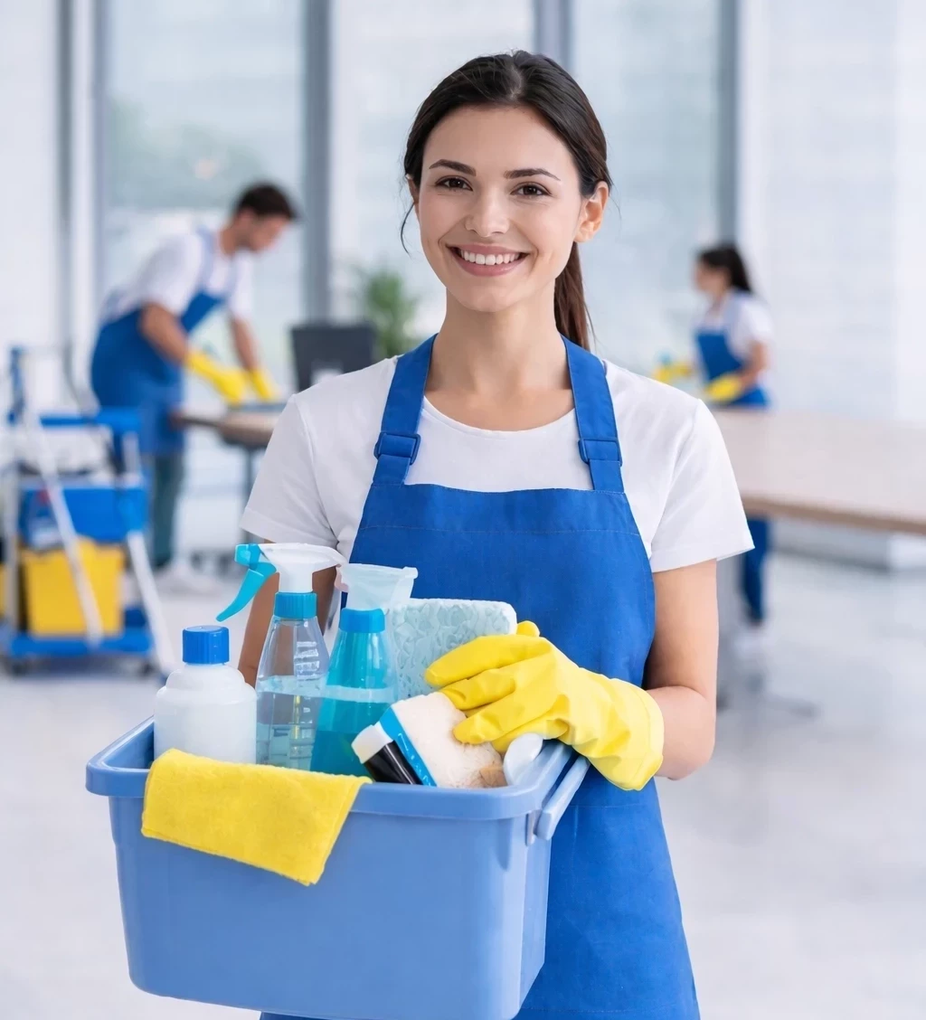 team impresa di pulizie professionale al lavoro